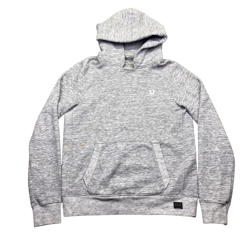 True Religion Mens Military Grey Space Dye Hoodie  Horseshoe Logo Pullover‎ M